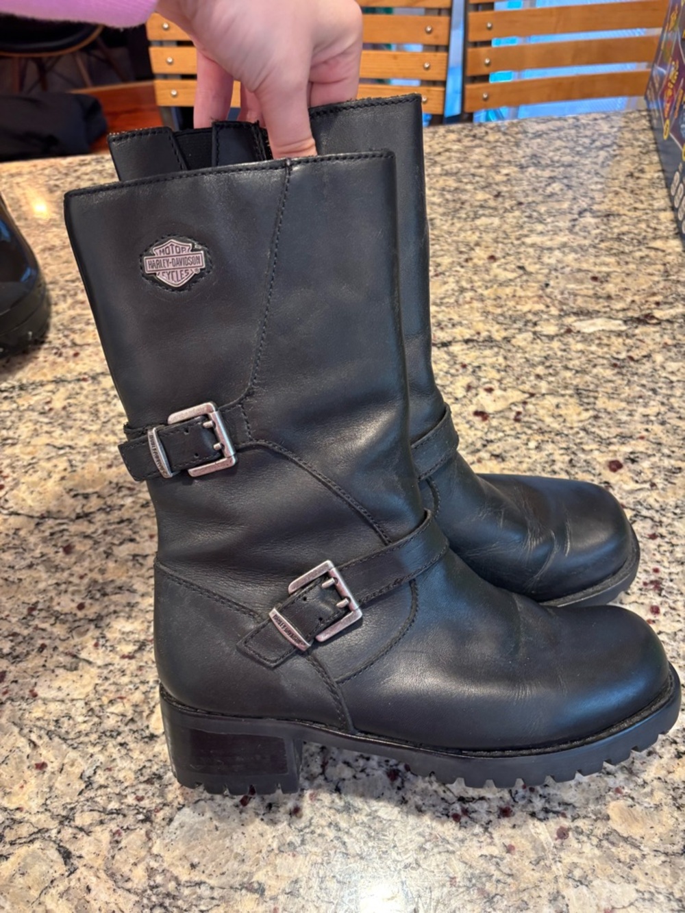 Harley-Davidson Black Leather Mid-Calf Buckle Moto Boots